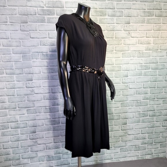 Vintage 40s Rosalinde Gilbert Model Black Cocktail Sheath Dress Sequins England - Picture 13 of 16